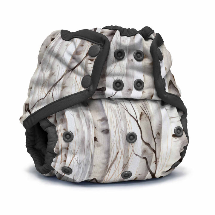 Rumparooz One Size Cloth Diaper Cover by Kanga Care in Christmas print called Aspenglow with aspen trees during fall on a white background
